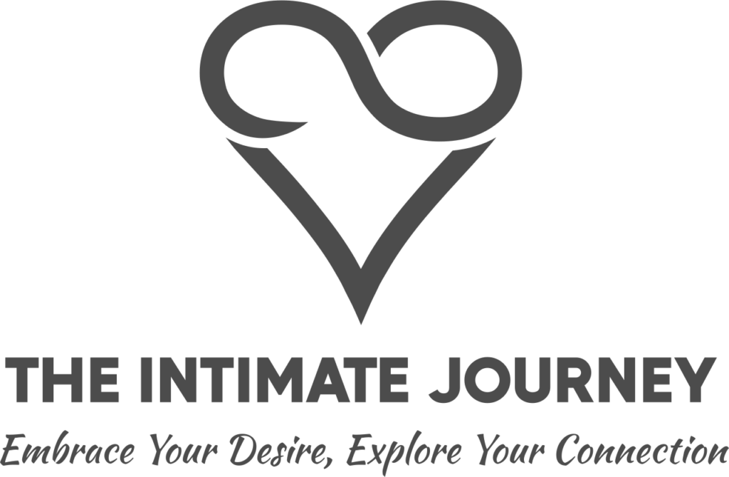 A purple logo showing the outline of a heart mixed with an infinity symbol. Text reads "The Intimate Journey. Embrace Your Desire, Explore Your Connection."